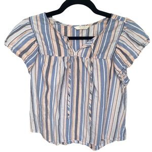 Lucky Brand Flutter Ruffle Short Sleeve Stripped Top - Size Large